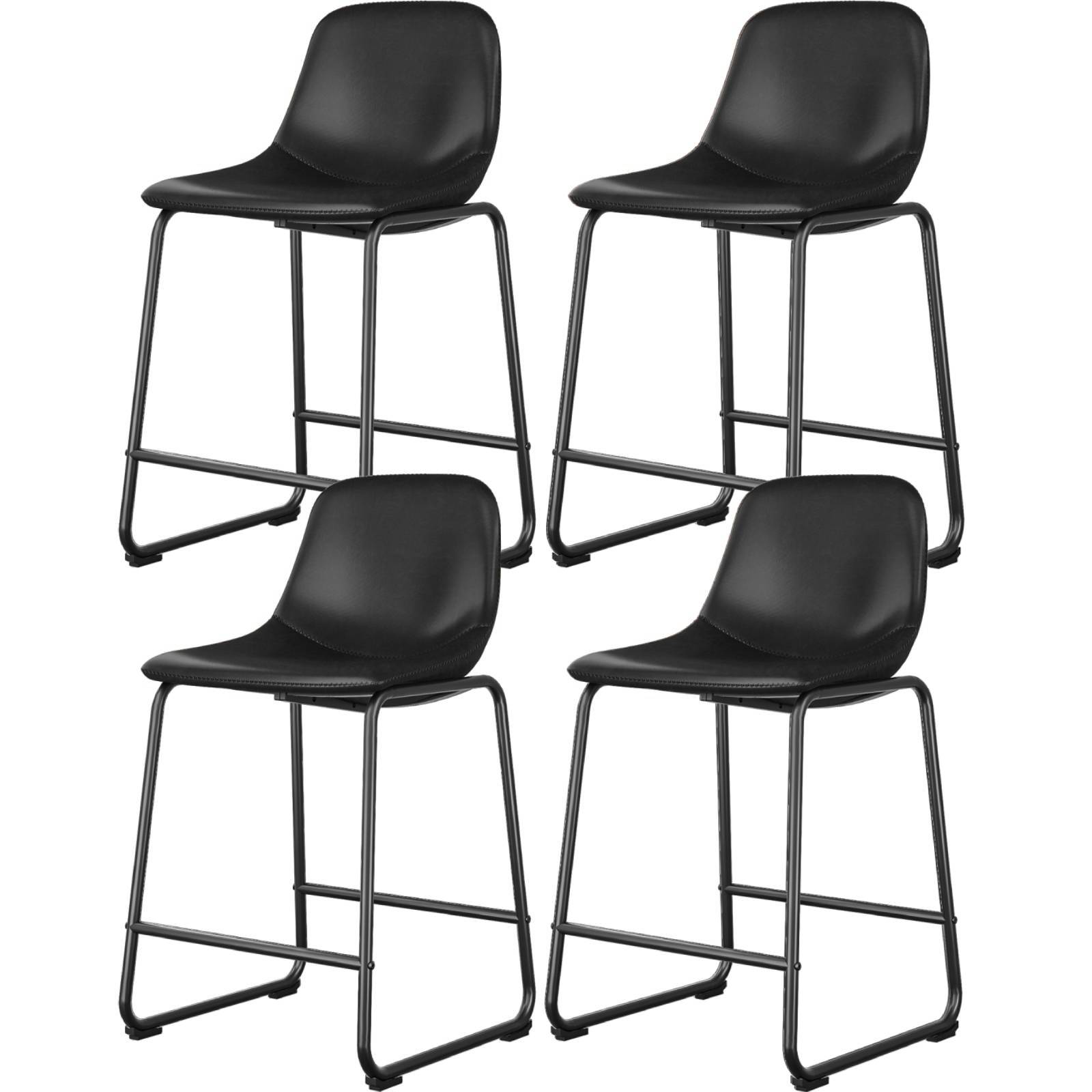 Rfiver Pu Faux Leather Bar Stools, Industrial Pub Barstools with Back and Footrest, Modern Armless Bar Height Stool Chairs